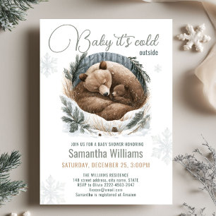 Invitación Duérmete, Hace Frío Fuera Oso de Invierno Baby Sho
