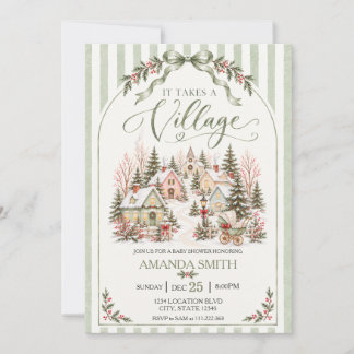 Invitación Duérmete Niño Invierno  Verde Salvia Baby Shower
