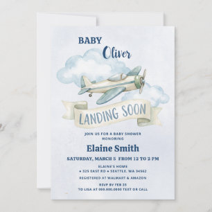 Invitación Duérmete Pronto Niño Azul Avión Shower de Bebé