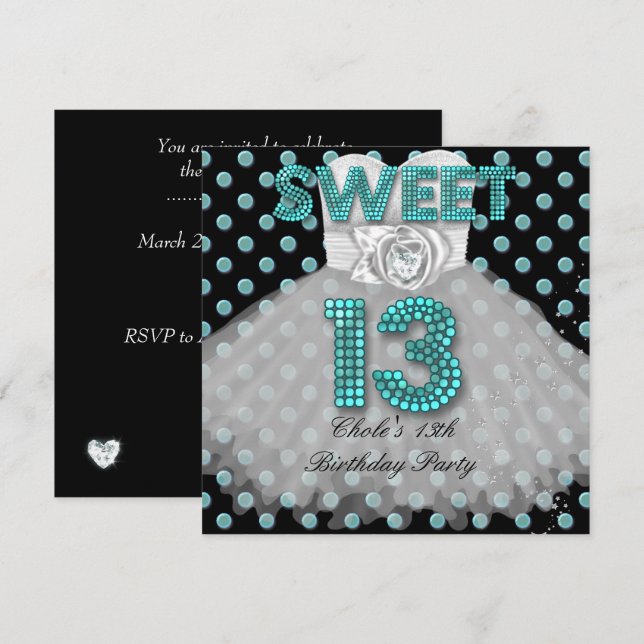 Invitación Dulce 13 Chicas de la fiesta de cumpleaños 13 azul (Anverso / Reverso)