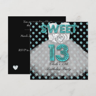 Invitación Dulce 13 Chicas de la fiesta de cumpleaños 13 azul