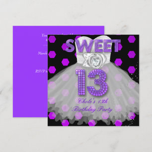 Invitación Dulce 13 Chicas del partido de cumpleaños, morado 