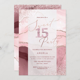Invitación Dulce 15 Agate de acuarela de Purpurinas de diaman