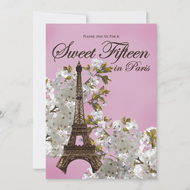 Invitación Dulce 15 de la torre Eiffel lila de quince (Anverso)