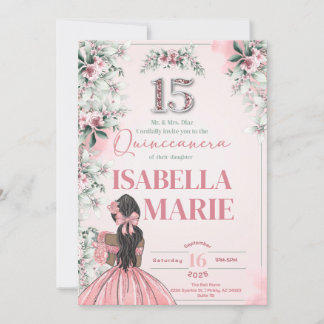 Invitación Dulce 15 Quinceanera Bonito en cumpleaños rosado