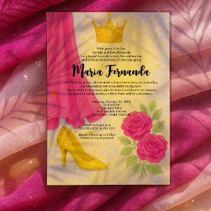 Invitación Dulce 15 Ropa Real Quinceañera de oro Crown Vestid