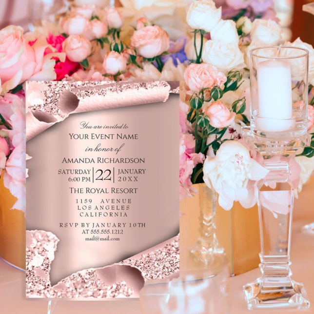 Invitación Dulce 16ª Boda de ducha de novia Rosa 3D (Sweet 16th Bridal Shower Wedding Rose 3D Invitation)