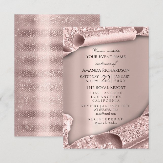 Invitación Dulce 16ª Boda de novias Rosa 3D Elegante (Anverso / Reverso)