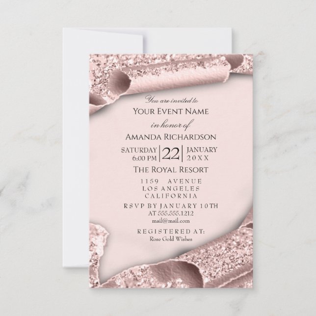 Invitación Dulce 16ª Bridal Sweet 16ª Rosa Boda (Anverso)