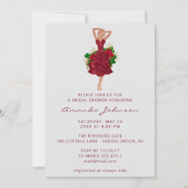 Invitación Dulce 16ª Ducha Bridal Vestido Rojo Floral