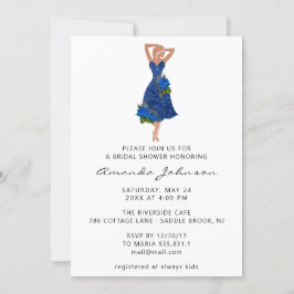 Invitación Dulce 16ª ducha de novia Vestido azul Blanco