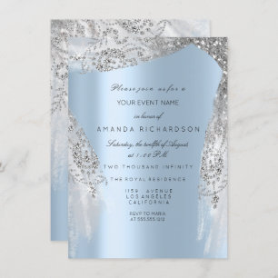 Invitación Dulce 16ª ducha de novia Vestido azul gris platead