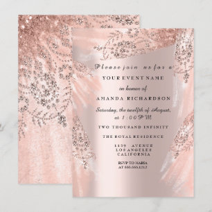 Invitación Dulce 16ª ducha de novia Vestido de oro Rosa real