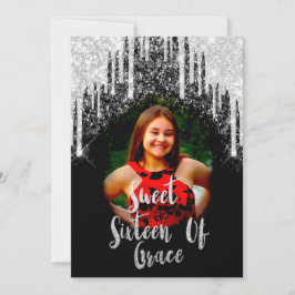 Invitación Dulce 16ª Elisabeth Gris Rojo Perforaciones de Pla