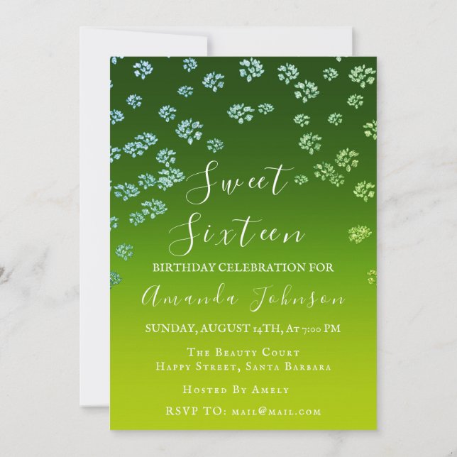 Invitación Dulce 16ª Flor Royal Ombre Greenery Photo (Reverso)