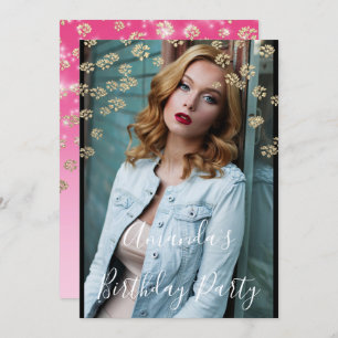 Invitación Dulce 16ª Flores Rosa Ombre Oro Foto Confetti