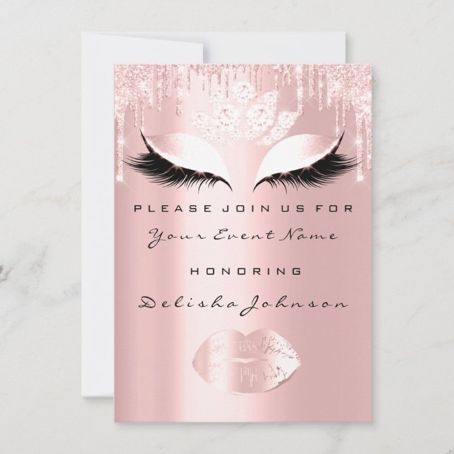 Invitación Dulce 16ª gasa Princesa Real Rosa Quinceanera (Anverso)