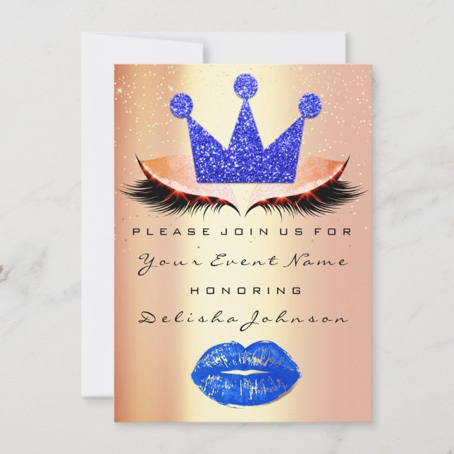 Invitación Dulce 16ª novia azul Quinceanera Kiss Princess (Anverso)