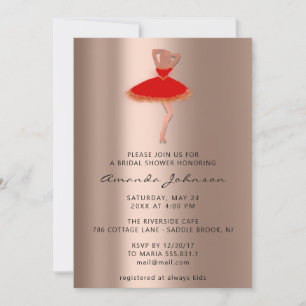 Invitación Dulce 16ª Rosa de ducha de novia Vestido rojo oro