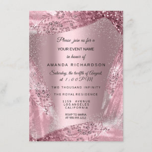 Invitación Dulce 16ª Rosa de Vestido de Diamante de Novias Qu