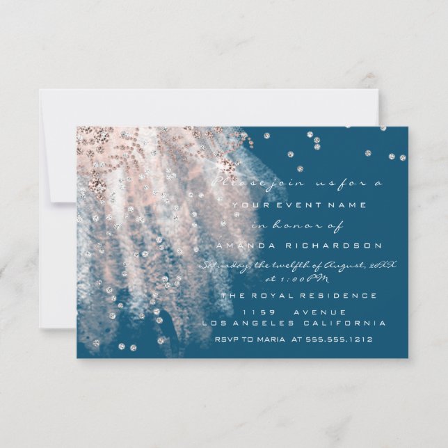 Invitación Dulce 16ª Rosa de vestido de novia Marina Azul de  (Anverso)