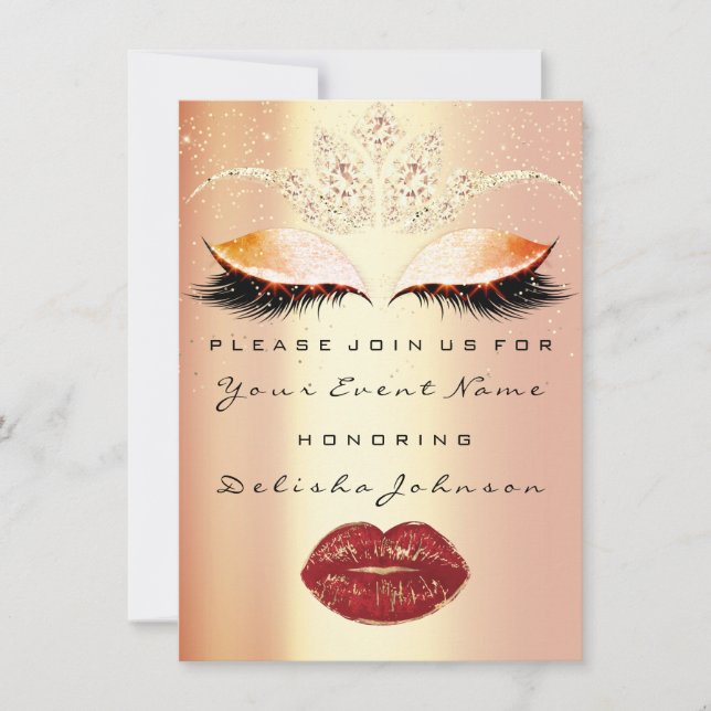 Invitación Dulce 16ª Rosa Diamante Noche Quinceanera Makeup (Anverso)