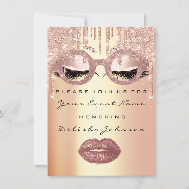 Invitación Dulce 16ª Rosa Glass Bridal Quinceanera Makeup (Anverso)