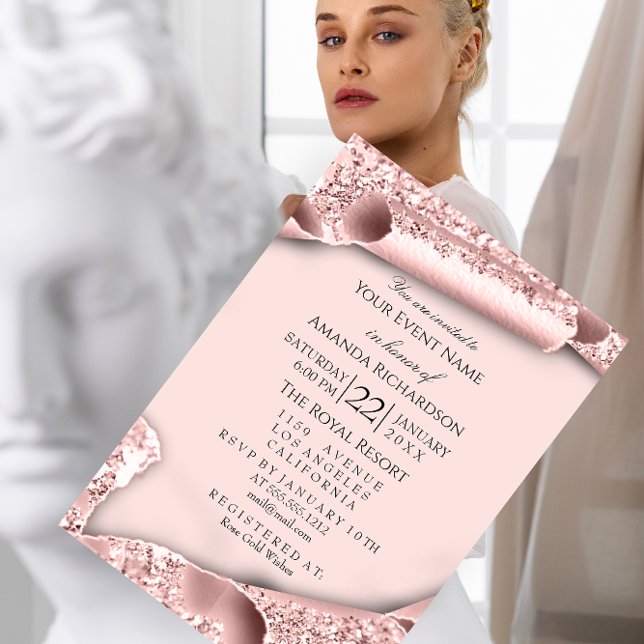 Invitación Dulce 16º cumpleaños Ducha Nupcial Rosa 3D (Sweet 16th Birthday Bridal Shower 3D Pink Rose Invitation)