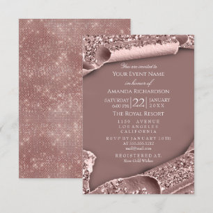 Invitación Dulce 16º cumpleaños Purpurina Rosa de la ducha de