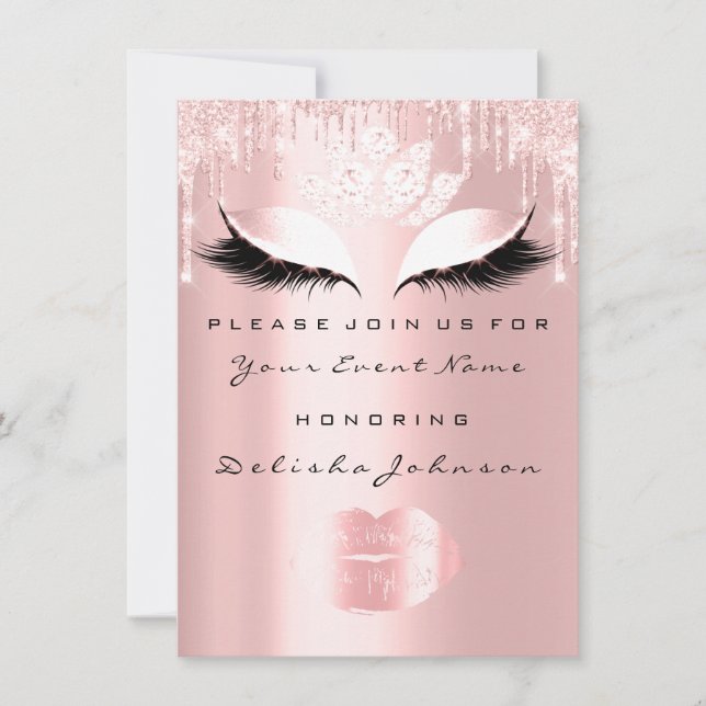 Invitación Dulce 16º goteo Rosa Rosa Quinceanera Princesa (Anverso)