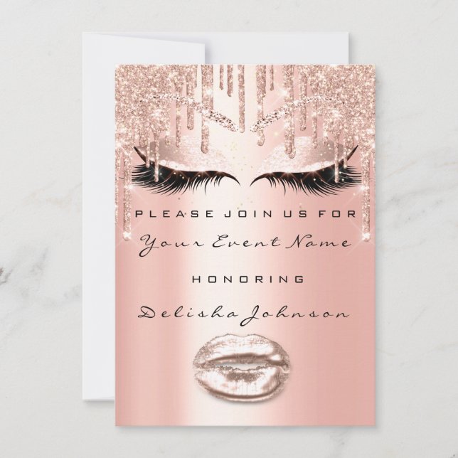 Invitación Dulce 16º Purpurina de taladros Ducha de novia maq (Anverso)
