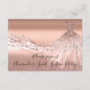 Invitación Dulce 16º Rosa Fiesta Purpurina de oro Ocean Brida