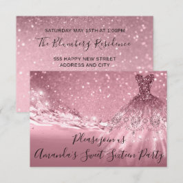Invitación Dulce 16º Rosa Fiesta Purpurina rosa Vestido oceán