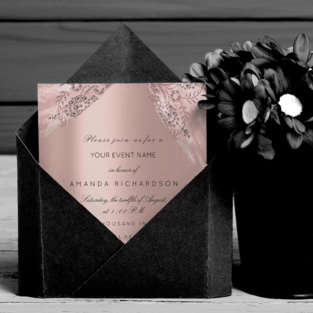 Invitación Dulce 16º Vestido Chispa Rosa Diamante de Oro (Sweet 16th Dress Spark Rose Gold Diamond Invitation)