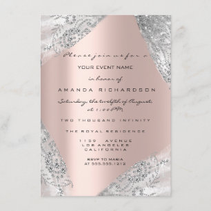 Invitación Dulce 16º Vestido Chispa Rosa Diamante Gris Platea