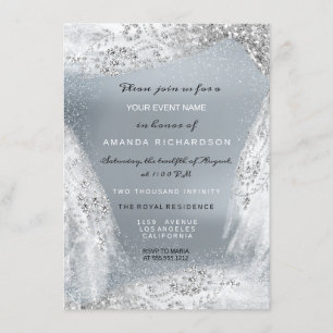 Invitación Dulce 16.ª Bridal Diamante Vestido Gris Plata