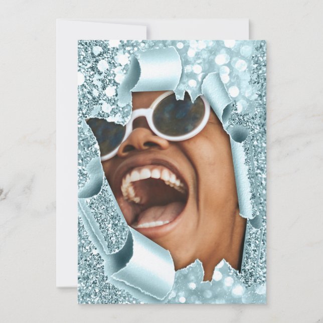 Invitación Dulce 16.ª Ducha Bridal Graduado Azul 3D (Anverso)