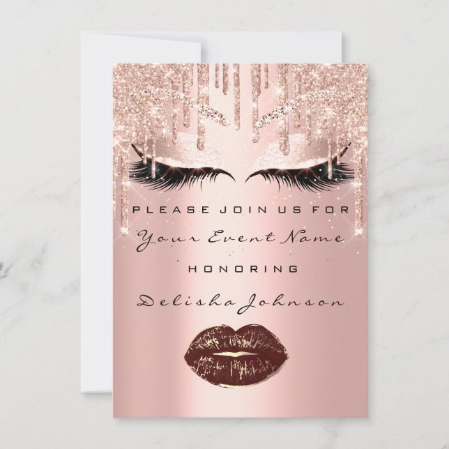 Invitación Dulce 16.ª Rosa de oro Noche Quinceanera Maquillaj (Anverso)