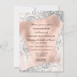 Invitación Dulce 16.º Rosa de Novias de Diamante Gris Plata