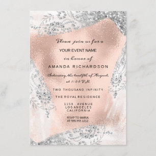 Invitación Dulce 16.º Rosa de Novias de Diamante Gris Plata