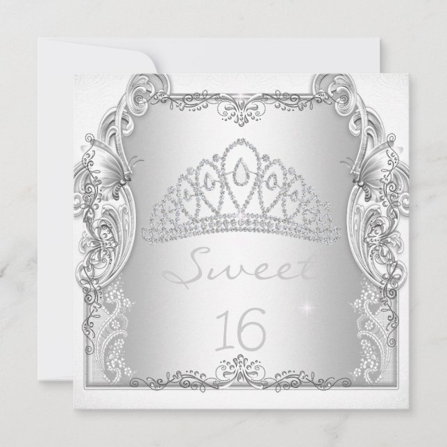 Invitación Dulce 16 16ª DULCE DIECISÉIS Tiara Blanco Cumpleañ (Anverso)