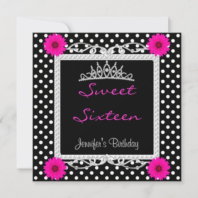 Invitación Dulce 16 16ª mancha blanca rosada Floral Tiara (Anverso)