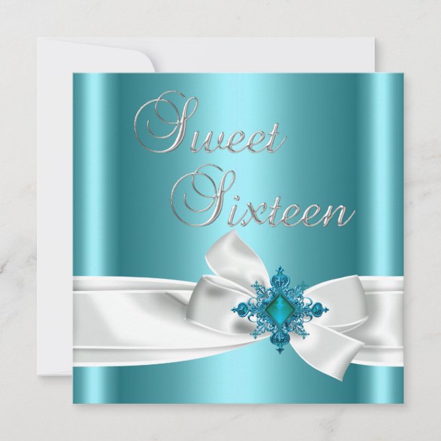 Invitación Dulce 16 16º Elegante Verde azulado Azul Plata Bla (Anverso)