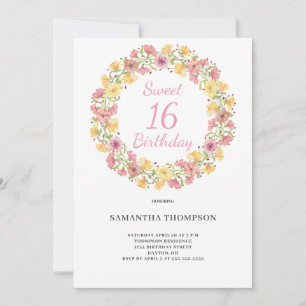 Invitación Dulce 16 acuarela floral rosa Cumpleaños