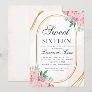 Invitación Dulce 16 Acuarela Floral Rosa Nacimiento