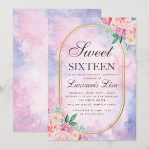 Invitación Dulce 16 acuarela Floral rosa y blanca