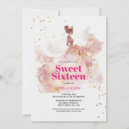 Invitación Dulce 16 acuarela Oro y Purpurina rosa