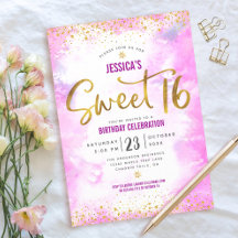 Dulce 16 acuarela rosa Dorada Girly Glam Cumpleaño