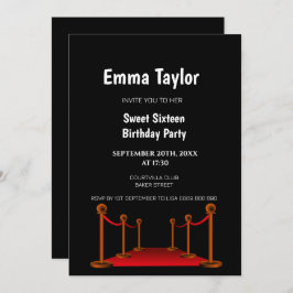 Invitación Dulce 16 Alfombra Roja Hollywood Confetti Cumpleañ