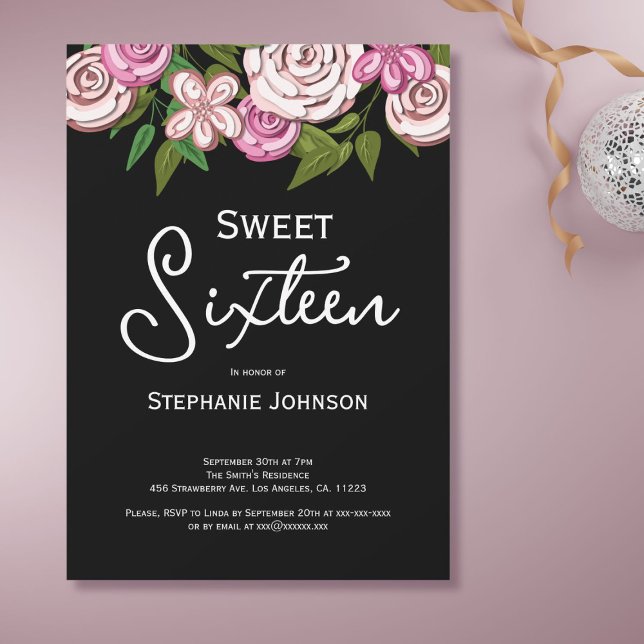 Invitación Dulce 16 Aniversario de la natalidad Floral Rosa (Subido por el creador)